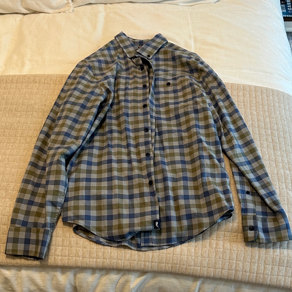 Vineyard Vines Blue and Green Checkered Shirt